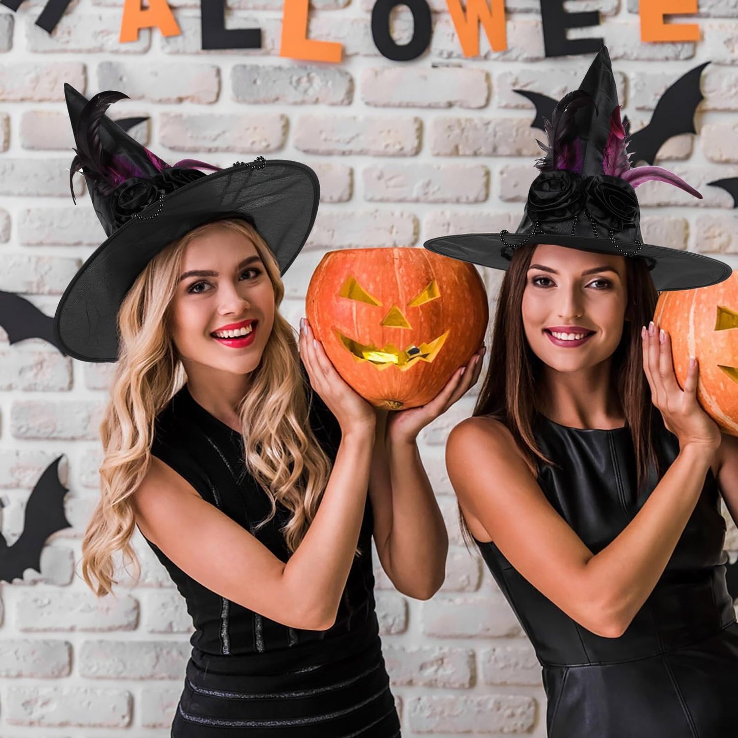 LOKIPA Halloween Witch Hat, Black Witches Hats for Women Costume Witch Hat Adult Halloween Cosplay Party