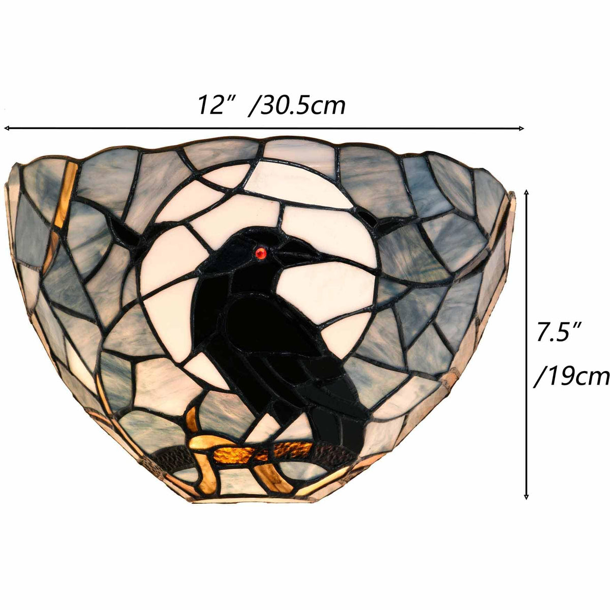Bieye L10958 Raven Sitting on Tree Branch Against Full Moon Tiffany Style Stained Glass Wall Sconces Light Fixture for Home Decor