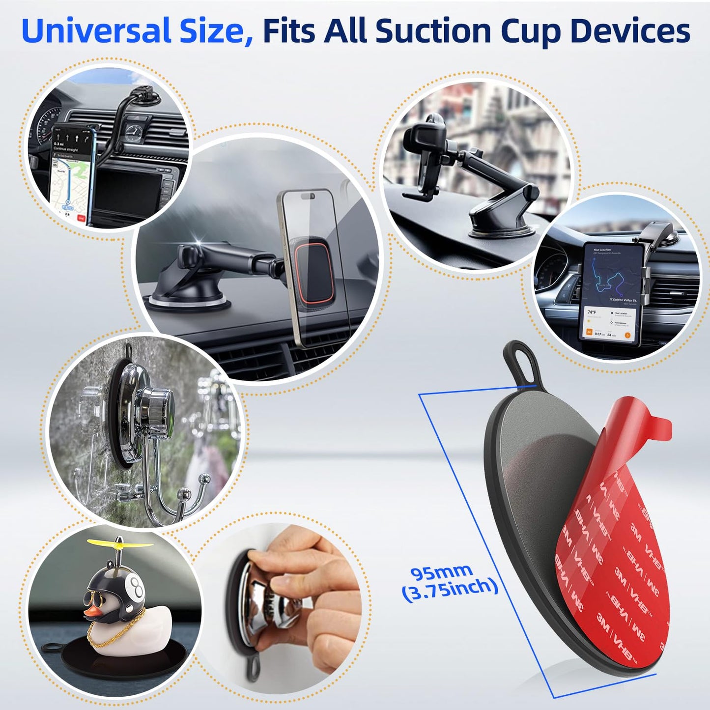 Dashboard Pad Mounting Disk For Suction Cup, 3.75    Large Plastic 3M Extra Strong Adhesive Disc For Dash Windshield Holder, Cam