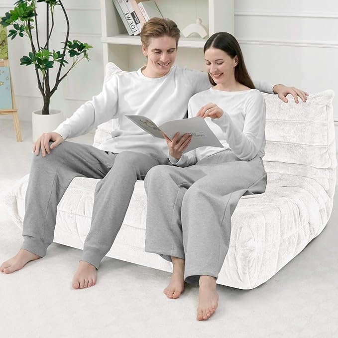 HABUTWAY Bean Bag Chair, Giant Bean Bag Chairs for Adults, Loveseat Fireside Chair, 2 Seater Lazy Bean Bag Sofa Memory Foam Couch for Living Room, Bedroom, Office (Beige)