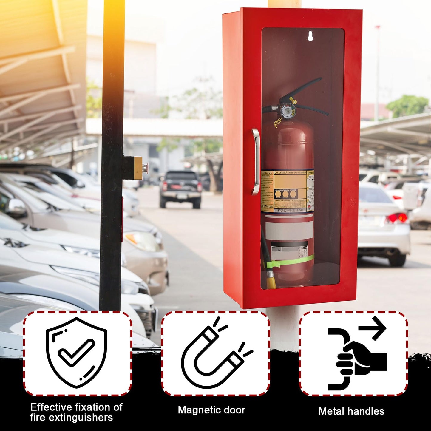 Zonon 1 Pcs 10lb Fire Extinguisher Cabinet Wall & Surface Mount 24-3/4 H x 10-1/4 W x 6-3/4 D 22 Gauge Steel Fire Extinguisher Box Case Extinguishers Holder with Handle for Indoor Outdoor (Red)
