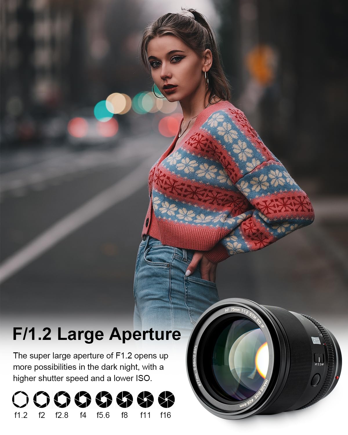 VILTROX 75mm f/1.2 F1.2 EF PRO EF Lens for Sony E-Mount Ultra Wide Angle APS-C Auto Focus Prime Lens Compatible with Sony E-Mount Mirrorless Cameras A7M/R/S Series A7Cc A9 A1 A6x00 Fs5