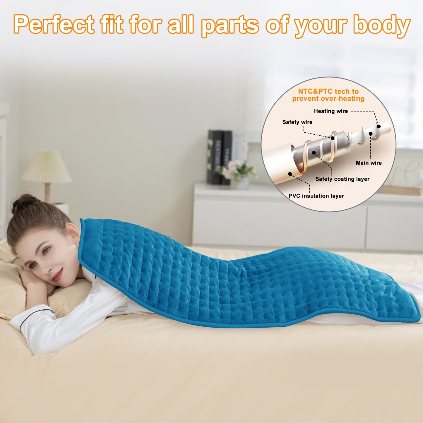 Deepsoon Heating Pad,Electric Heating Pads for Back,Neck,Abdomen,Moist Heating Pad for Shoulder,Knee,Arms,Legs,Dry/Moist Heat & Auto Shut Off,Christmas Gifts for Men and Women,Blue,40x20 Inch