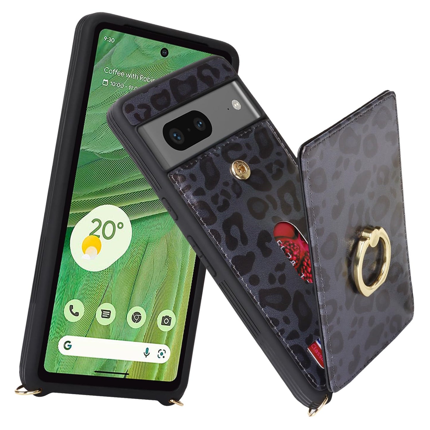 Lipvina For Google Pixel 7 Case With Card Holder And Strap For Women,Crossbody Lanyard,Ring Stand,Snap Clasp,Cute Phone Wallet C