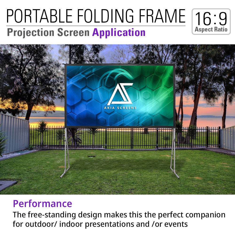Akia 145 Inch Projector Screen with Stand and Carry Bag for Indoor & Outdoor Use – Portable Backyard Movie Display for 4K Ultra HD Viewing, Foldable Cinema Frame with Adjustable Support – AK-OS145H1.