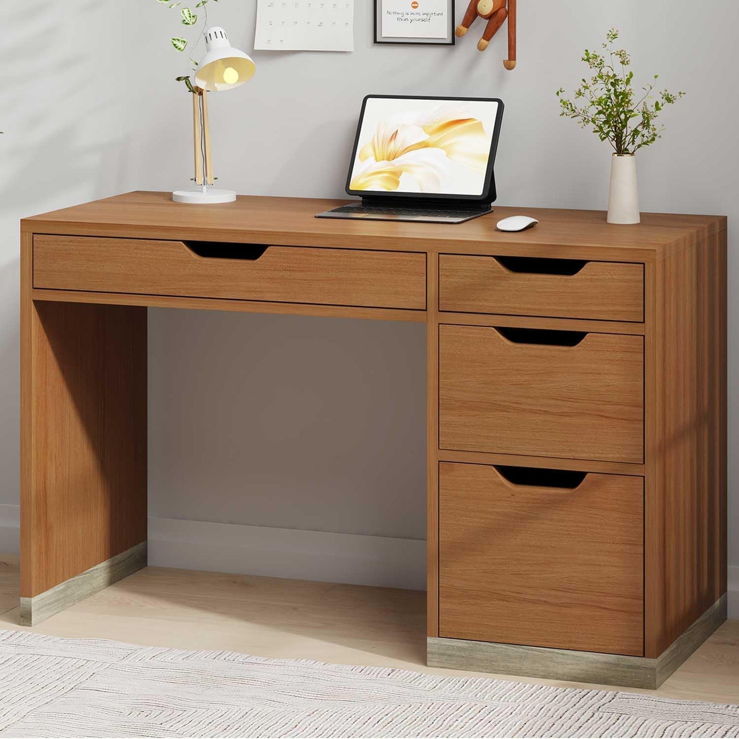 MaverickFurni 48 Inch Small Desk with 4 Drawers, Computer Desk with Storage File Cabinet for Bedroom, Home Office Desk with Storage for Small Space, Brown