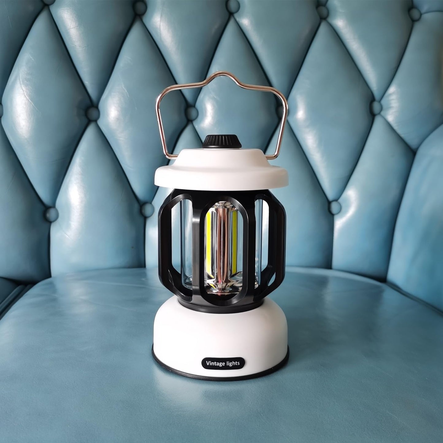 Camping Lantern Rechargeable, 360° Brightness Dimmable Retro Camping Light, Hanging Vintage Camping Lamp Outdoor Tent Light for Power Outage, Hurricane, Emergency, 3A Battery Included, White