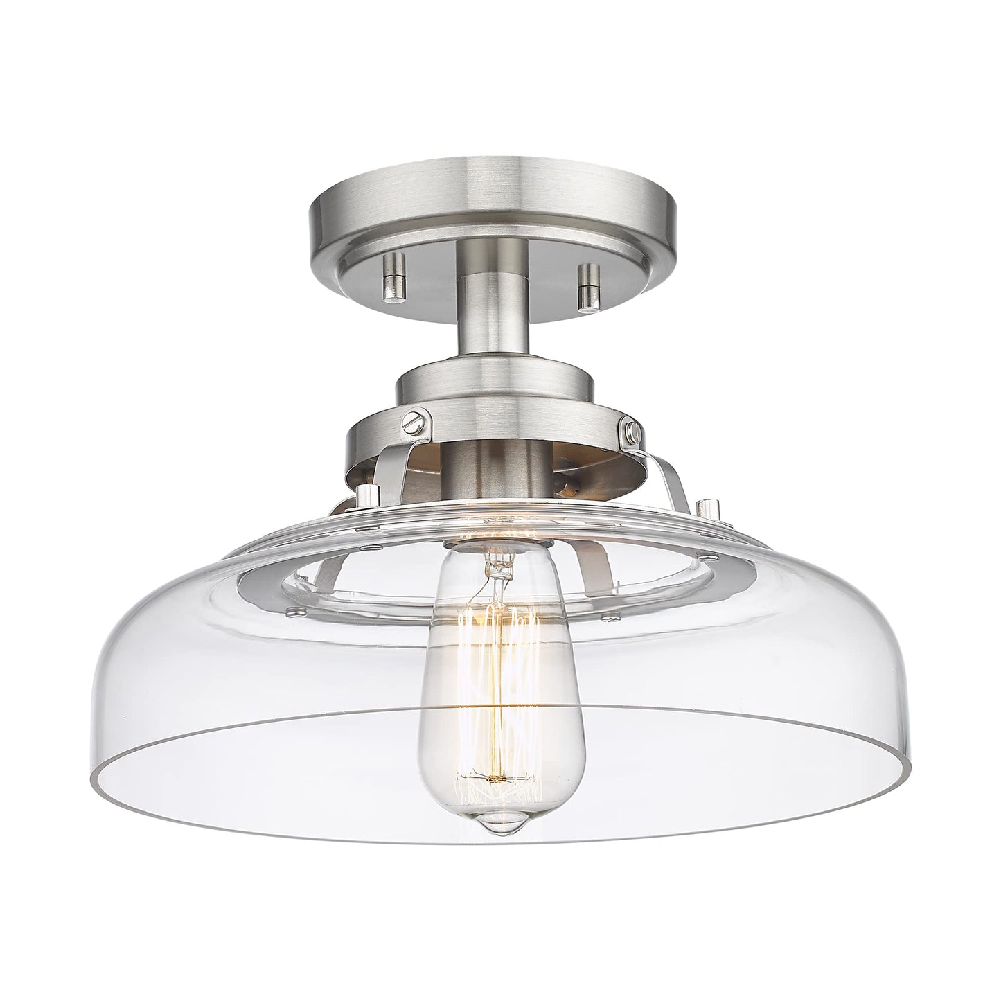 EAPUDUN Semi Flush Mount Ceiling Light, Farmhouse Close to Ceilight Lighting Fixture, Brushed Nickel Finish, Clear Glass Pendant Lamp Shade, SMA1307-BNK