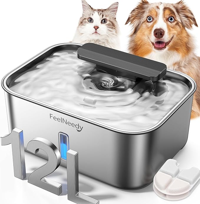 3.2Gal/12L Dog Water Fountain for Large Dogs, Ultra-Quiet Stainless Steel Dog Water Bowl Dispenser with Swirling Water Flo...