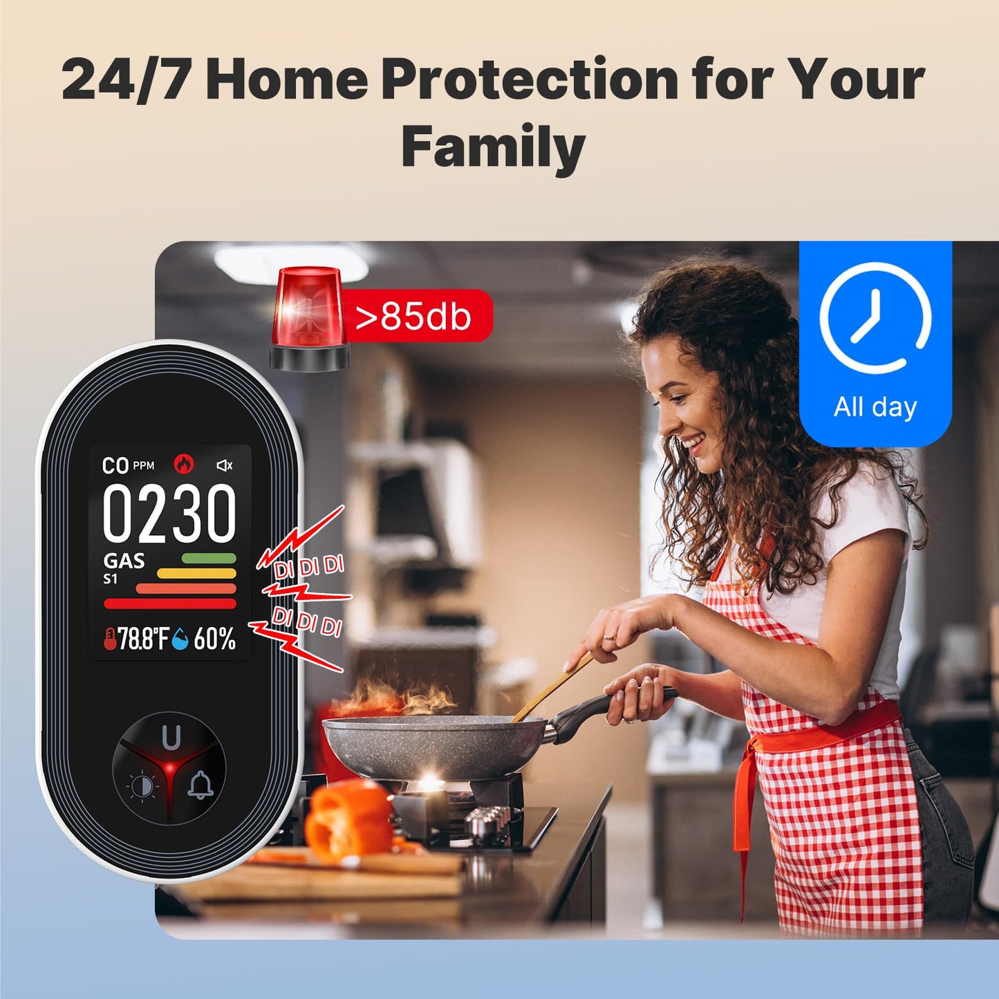 MOES 4-in-1 Carbon Monoxide & Gas Detectors Plug in, with Real-Time Temperature & Humidity Display, Alarm for Natural Gas