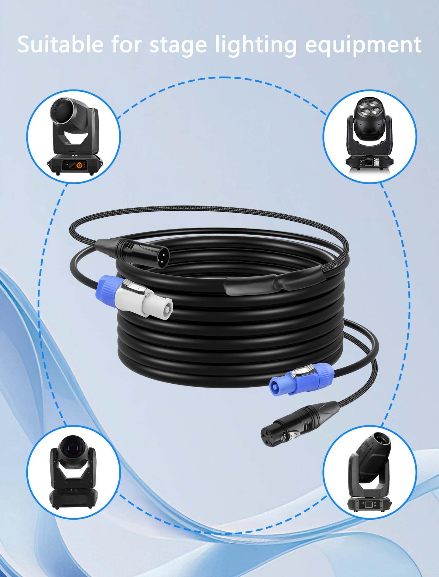 Cerrxian 9.8 Ft Powercon And Dmx Extension Cable, 13Awg Ac Power Dmx 3Pin Xlr Signal Combo Cables For Stage Lighting, Concerts,