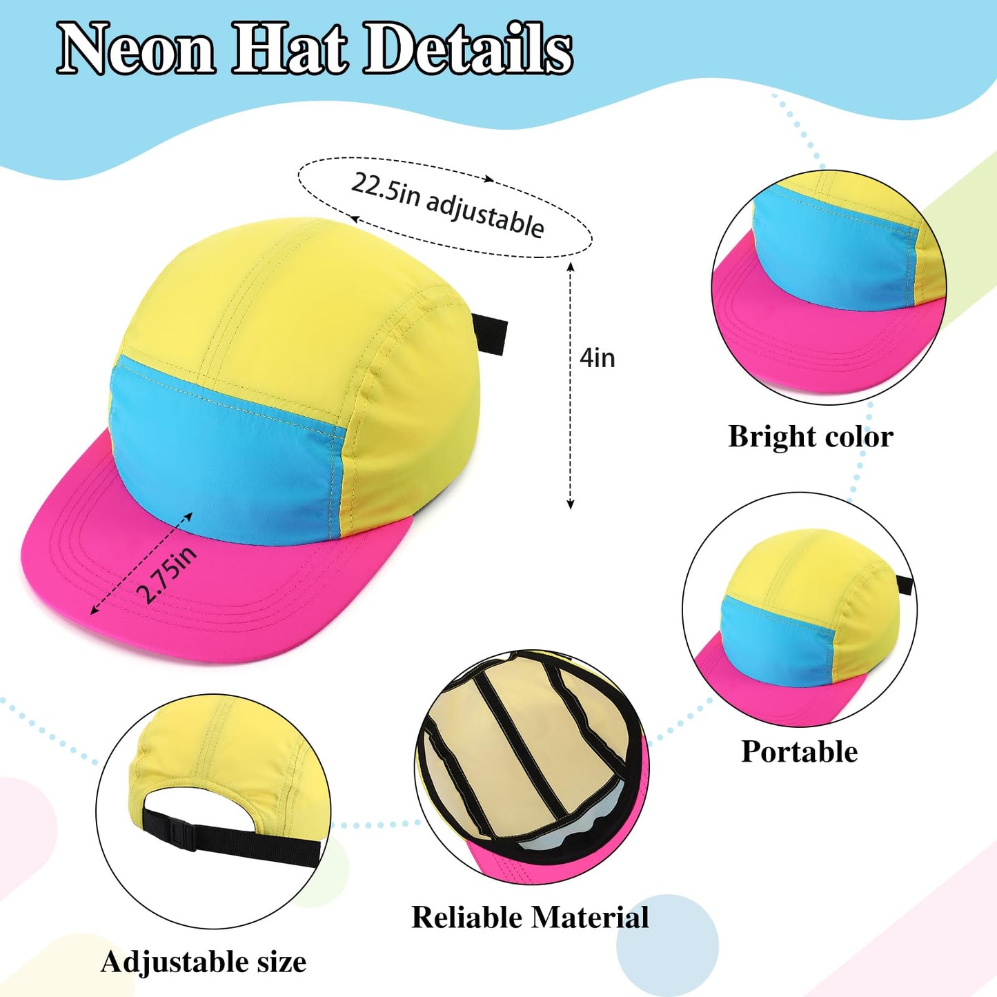 Cindeer 80s Fancy Dress Costume Accessories for Women Neon Hat Fanny Pack Leg Warmers Necklace Set for Retro 80s 90s Party