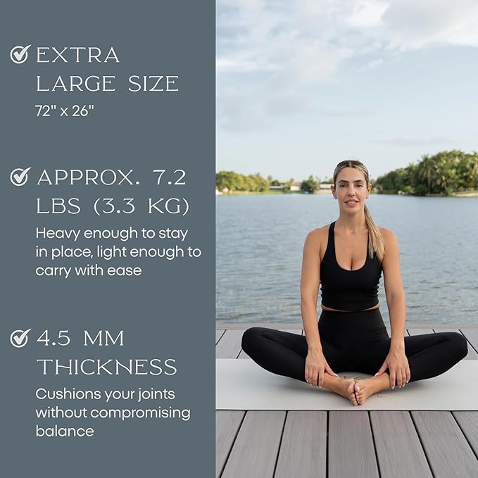 FFLLOOWW Body & Soul Non-Slip Yoga Mat, 4.5mm Natural Rubber Exercise Mat with Carry Strap – Anti-Sweat, Eco-Friendly Mat for Yoga, Pilates, Home Workouts