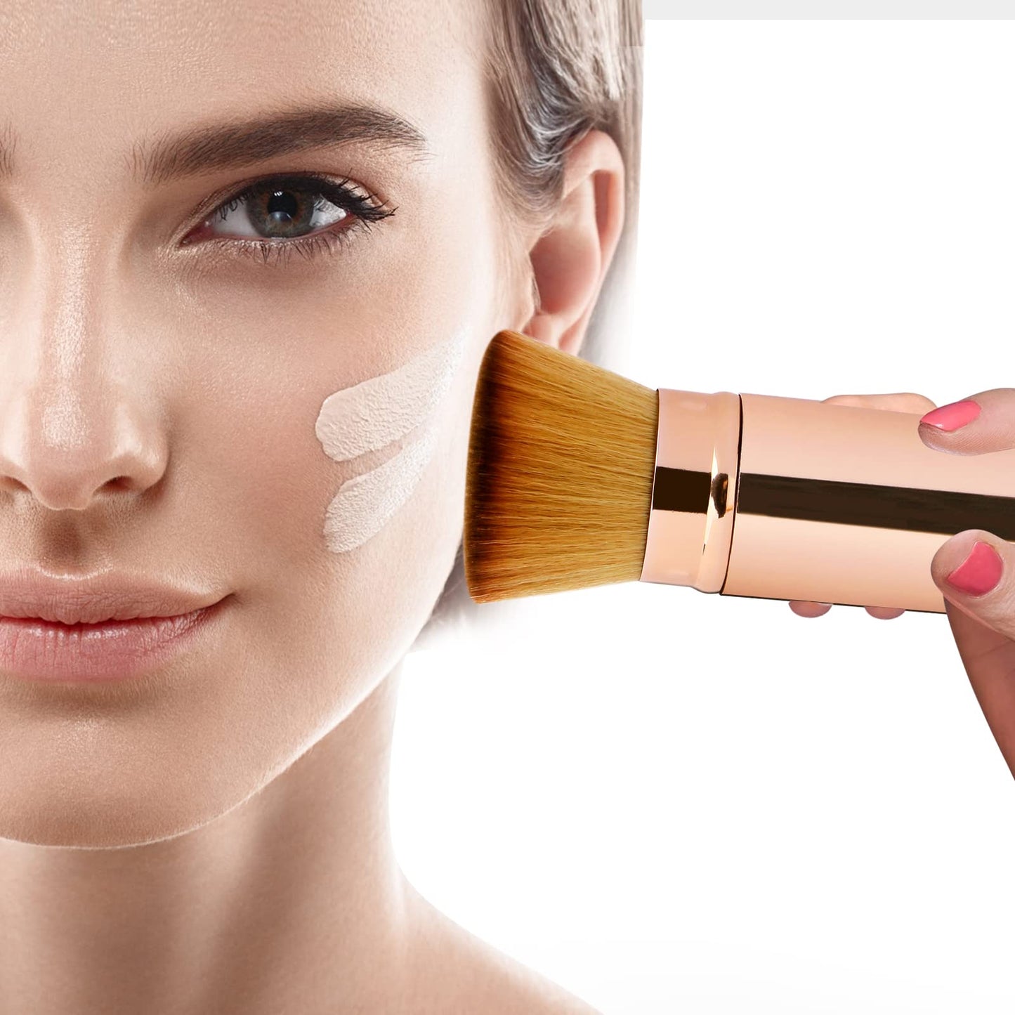 UNIMEIX Makeup Brush Sunscreen Applicator Brush Retractable Kabuki Blush Brush Foundation Brush for Liquid Makeup, Bronzer, Cream or Powder(Gold)