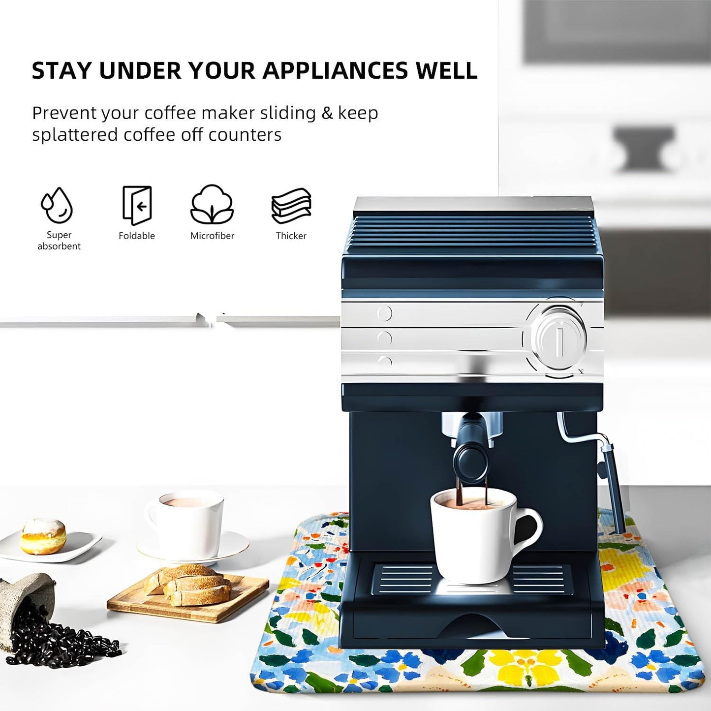 Flower Drying Mat 16" X 18" Yellow flower Kitchen Counter Stone Large Dish Drying Mats For Kitchen Counter Blue Floral Drying Mats For Home Counter Drying Mats For Dishes Table Mat Drying Kitchen Mat