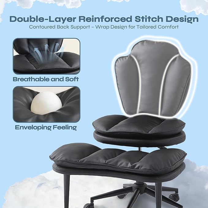 Ergonomic Cross Legged Office Chair for ADHD, Kneeling Chair with 360° Swivel Wheels and Reversible Seating for Meditation, Adjustable Height and Seat Deapth, Teddy Fabric, Black