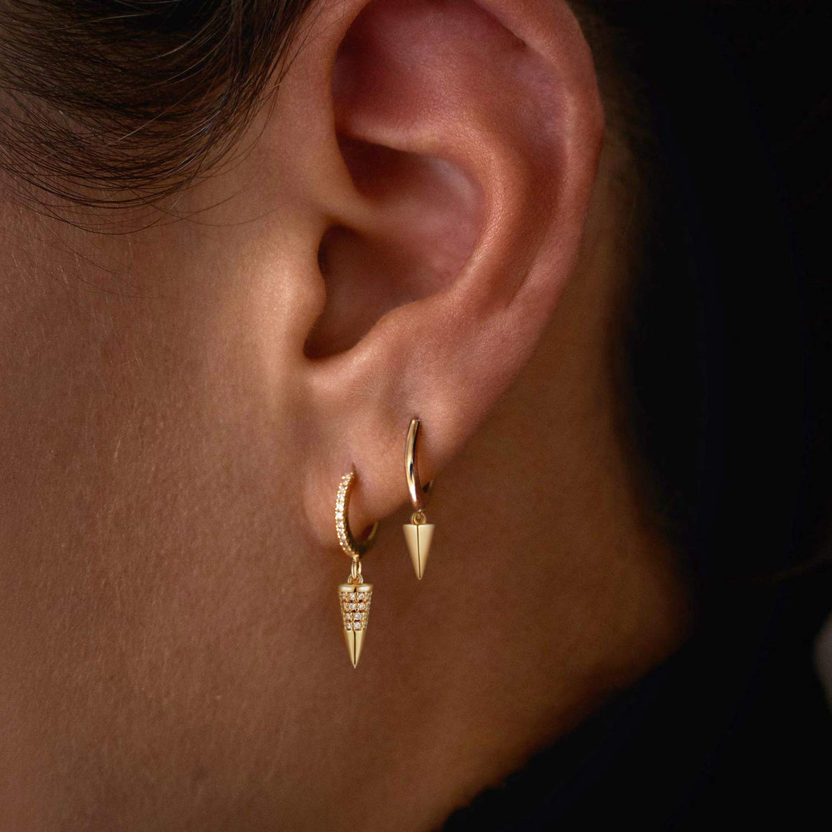 MYEARS Women Spike Earrings Gold Huggie Hoop Cone Dangle Drop Cubic Zirconia 14K Gold Plated Small Simple Hypoallergenic Everyda