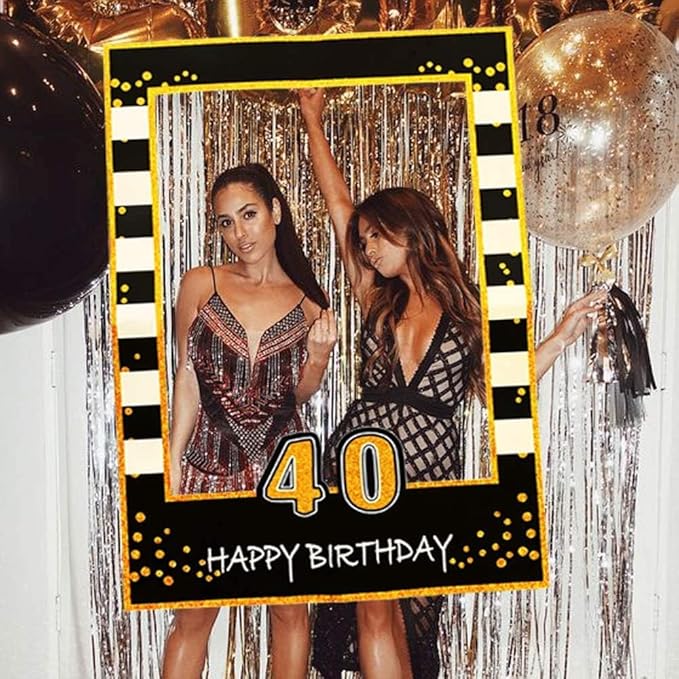 LaVenty Black Gold Glitter 40th Birthday Party Photo Booth Props 40th Birthday Photo Frame Birthday Photo Frame Party Phot...