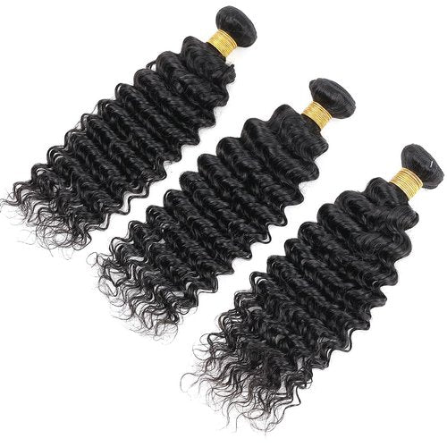 Michanliana Human Hair Bundles 14 16 18 Inch Deep Wave Bundles Human Hair 12A Raw Unprocessed Virgin Quick Weave Hair for Black Women Natural Black Color