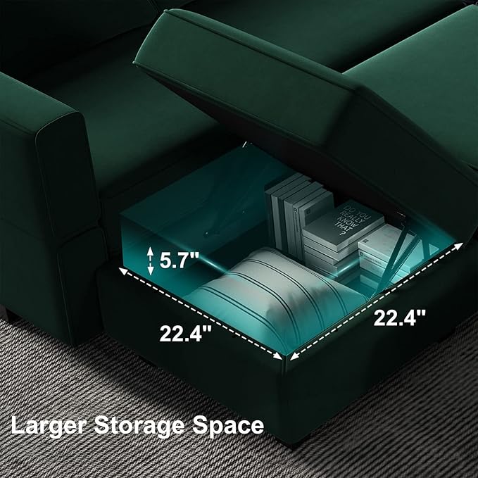 Belffin Modular Sectional Sofa with Storage Seats Velvet L Shaped Corner Couch Convertible Sectional Sofa with Chaise (Green, L Shape-1)…