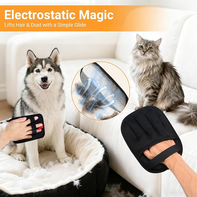 3PCS Pet Hair Removal Glove for Dogs & Cats, Upgraded Five-Finger The Magic Brush Pets Hair Gloves Reusable Electrostatic Fur Remover for Couch, Clothing, Carpet, Furniture, Car Seats
