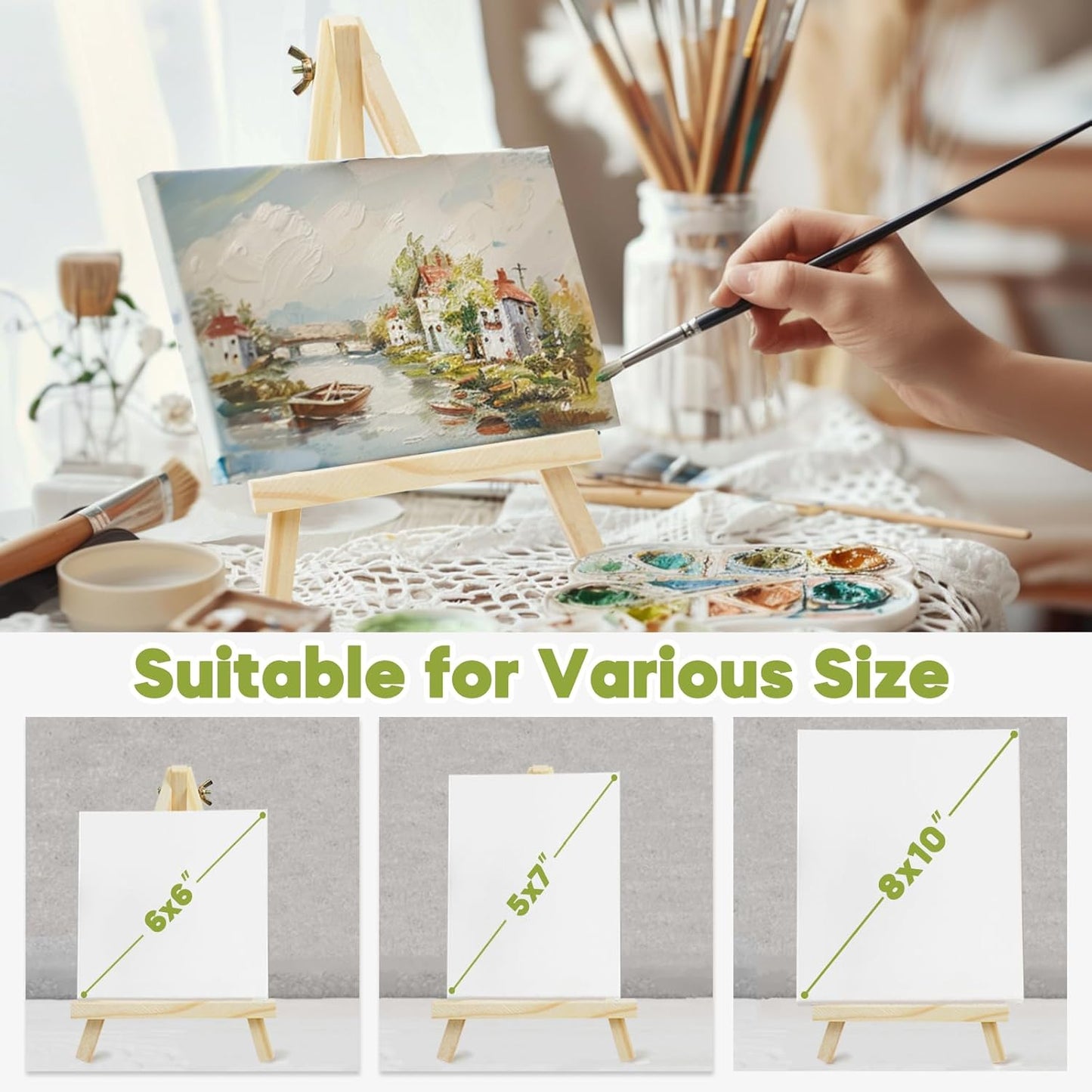 CONDA 12 Pack 9 Inch Wood Easels, Easel Stand for Painting Canvases, Art, and Crafts,Tripod,Painting Party Easel,Kids Student Tabletop Easels for Painting,Portable A-Frame Tripod Tabletop Easel Set