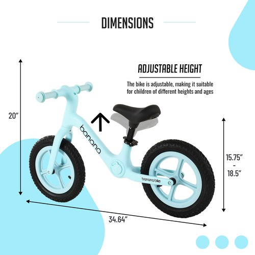 banana bike LT Balance Bike - Lightweight No Pedal Toddler Bike with Adjustable Handlebar and Seat - Bicycle for Kids Ages 2-5 - Design for Early Riding Skills Development - 20x35-Inch, Aqua Rider