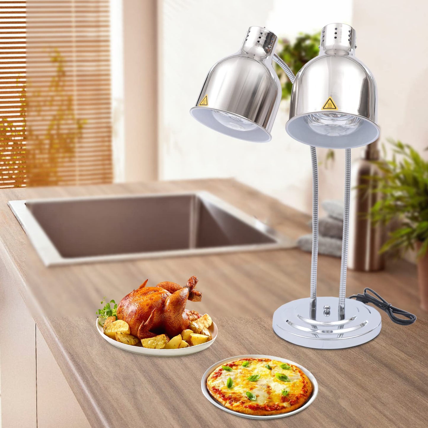 PERFERATE Food Heat Lamp 2-Head Electric Heating Lamp 500W Commercial Food Warmer Lamp for Food Electric Warming Lights for Restaurant, Buffet, Catering, Kitchen & Home Use (Silver)