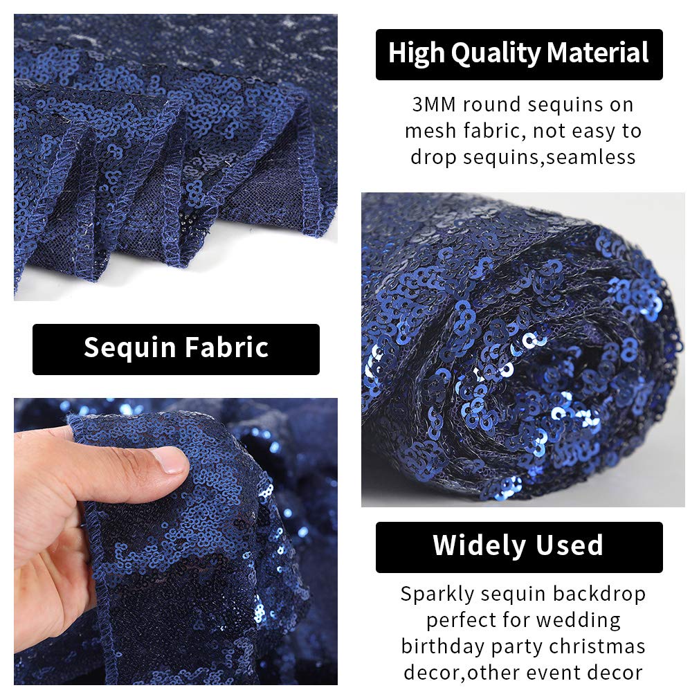 Hahuho Navy Sequin Backdrop Curtain, 2PCS 2FTx8FT Glitter Backdrop Curtain for Parties, Christmas, Wedding, Party Decoration（2 Panels, 2FT x 8FT, Navy