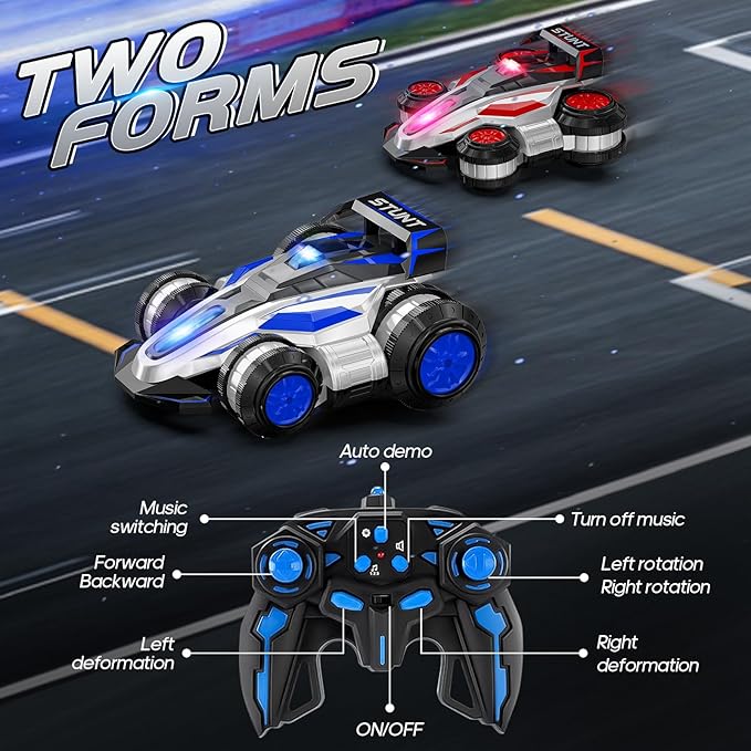 High Speed Drift Remote Control Stunt Deformation Car, Birthday Gifts, for Boys and Girls 4-16 Years Old (Blue)