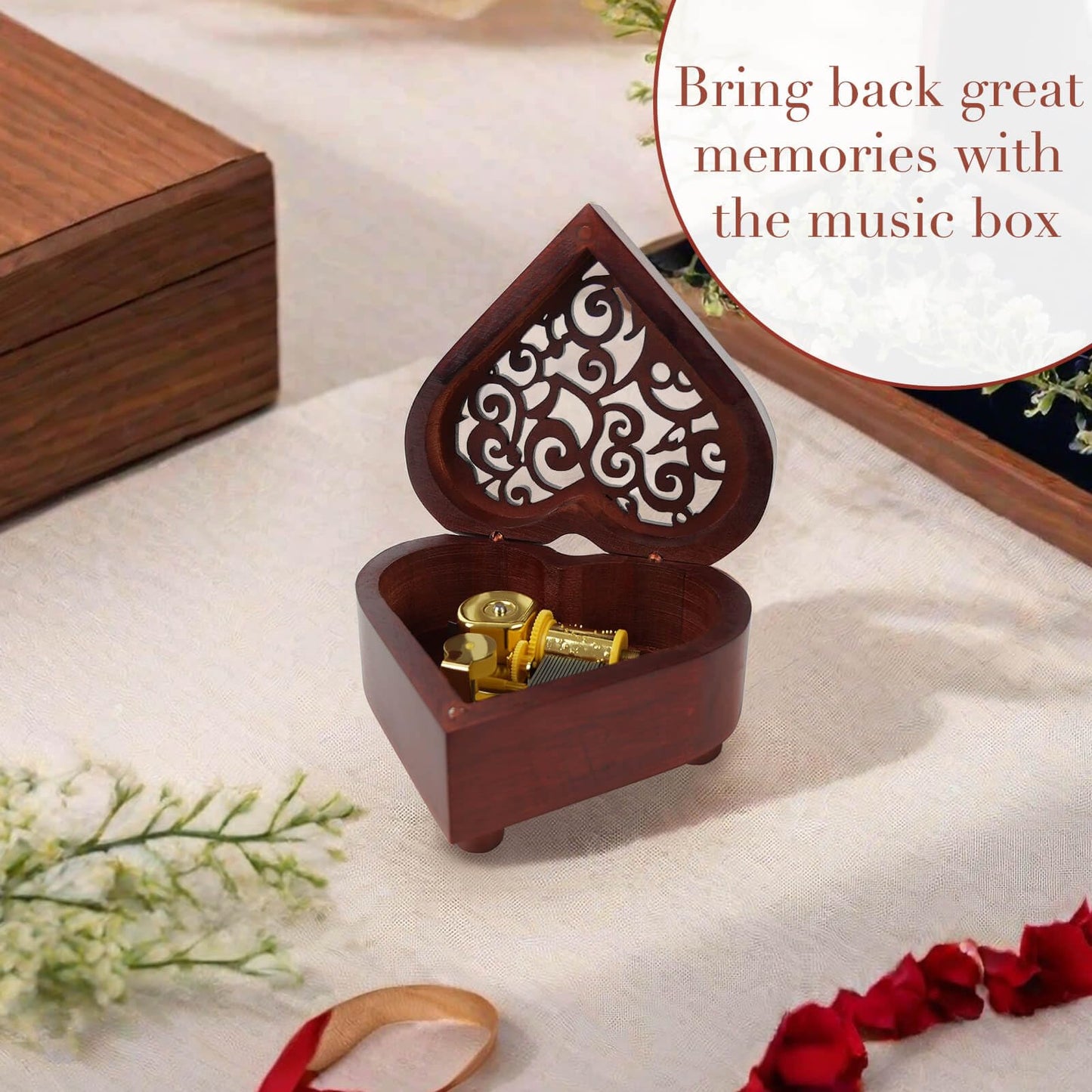 You are My Sunshine Music Box, Heart Shaped Wind Up Cute Wood Engraved Vintage Musical Gifts for Lover Girlfriend Boyfriend Husband Wife Woman Valentine's Day Christmas Anniversary Birthday Wedding