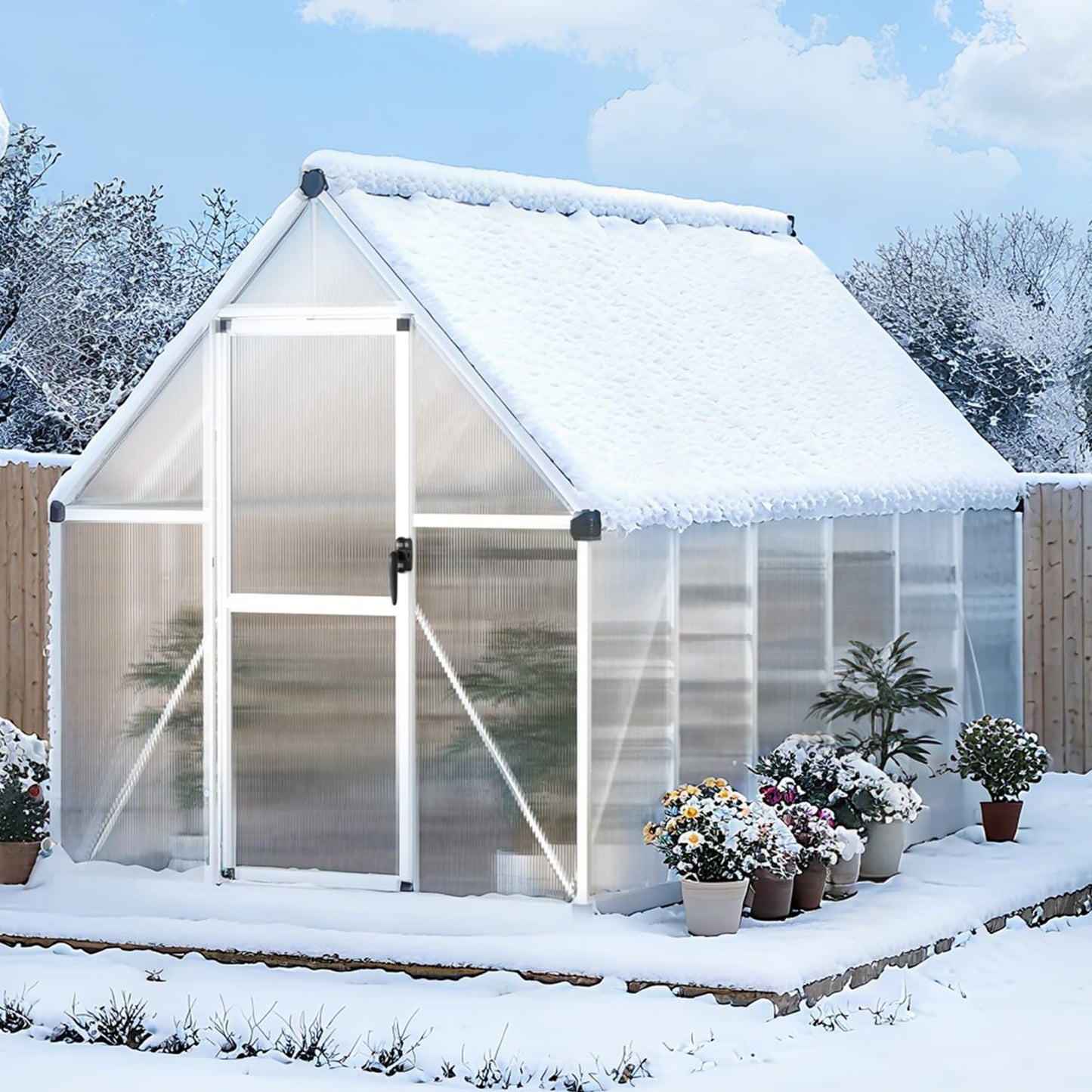 IDEALHOUSE 6x11 FT Outdoor Greenhouse with Windproof Aluminum Frame, Polycarbonate Greenhouse, Lockable Door and Ajustable Roof Vent, Aluminum Walk-in Greenhouses, for Backyard, Lawn