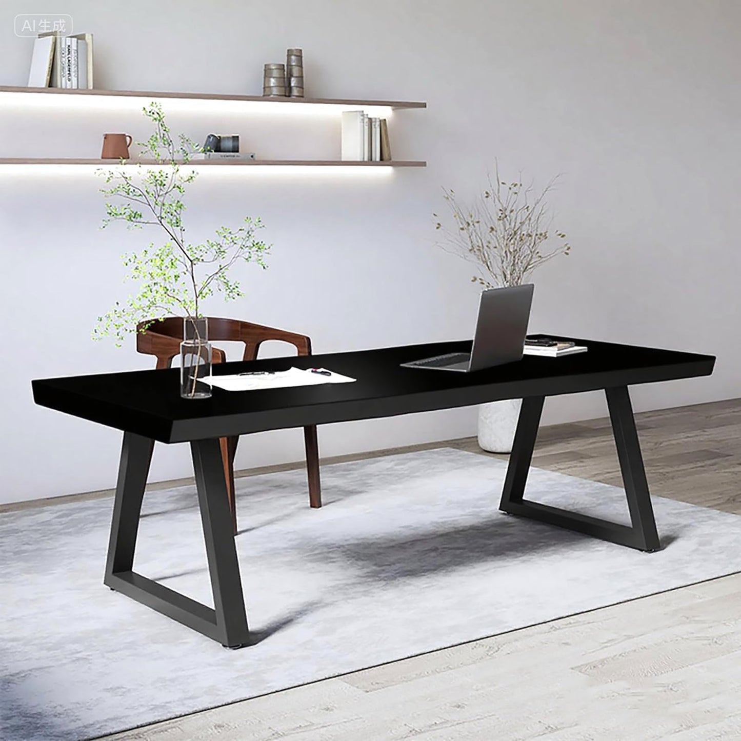 OOIKVCC Industrial Computer Desk,Solid Wood Home Office Desk,Modern Writing Desk Easy to Assemble for Home Office Gaming and Study Black 47.2×23.6×29.5in