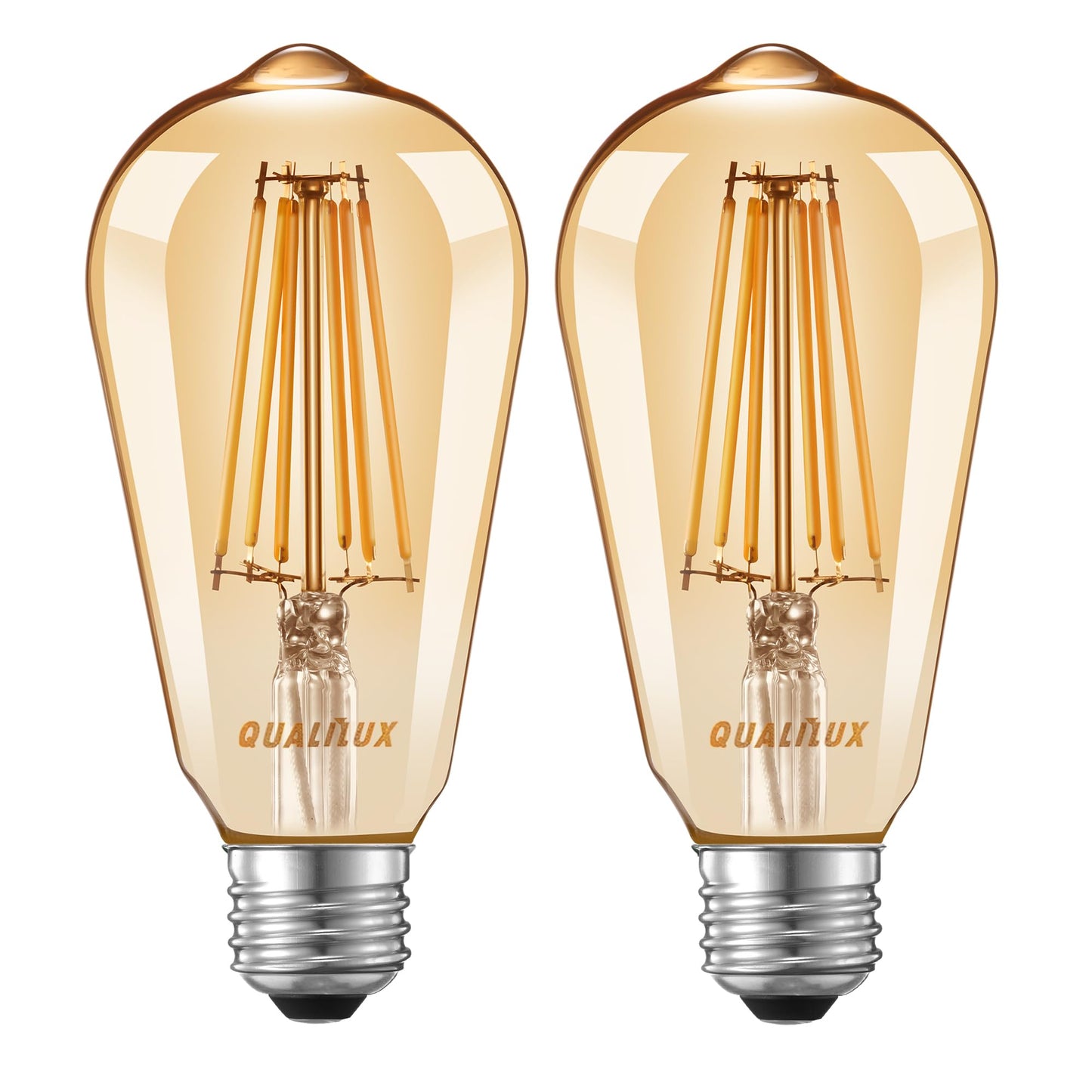 Qualilux Dusk to Dawn Edison Light Bulbs ST19, Vintage Amber Glass, 2300K Amber Warm, 6.5W=60W, Non-Dimmable Auto On/Off Light Sensing LED Filament Bulb Outdoor, 700LM, E26, 2-Pack, HQ-H027