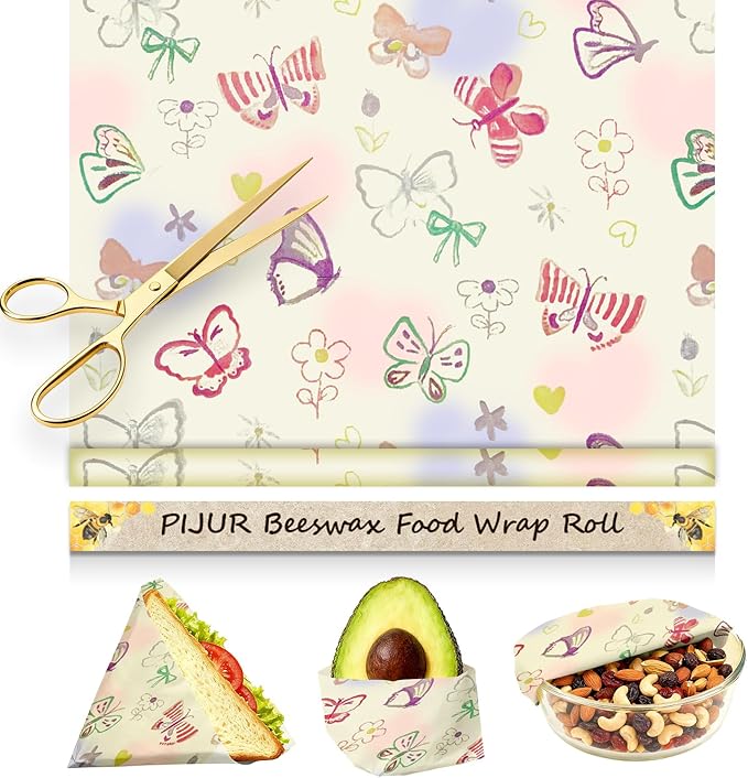 Reusable Beeswax Wraps For Foods, Cheese, Sandwich & Bread- 13 x 39'' Cut to Size - Eco-Friendly Food Storage Alternative to Plastic Wrap & Cheese Paper (Butterfly Pattern001, 13x39'')