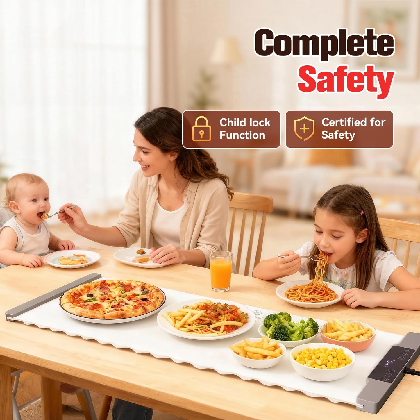 Koucen Warming Mat for Food Extra Large 35.4"×13.4", 7 Temperature Settings, 8-Hour Timer, 400W Fast Full-Surface Heating Child Lock Safety, Food Warmer Electric Warming Trays for Buffets Party