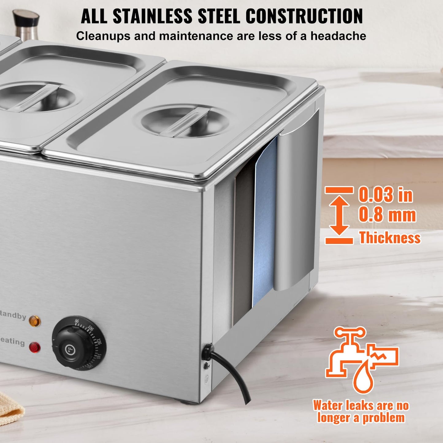VEVOR 3-Pan Commercial Food Warmer, 24QT Electric Steam Table, 1200W Professional Countertop Stainless Steel Buffet Bain Marie with 86-185°F Temp Control for Catering and Restaurants, Silver