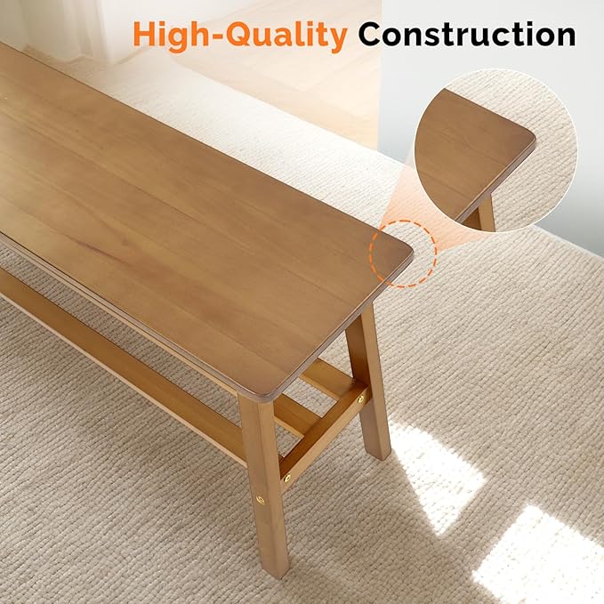 VINGLI Solid Wood Dining Bench 39" Wooden Bench for Entryway, Bedroom, Kitchen & Living Room, with Shoe Rack Storage, Light Brown