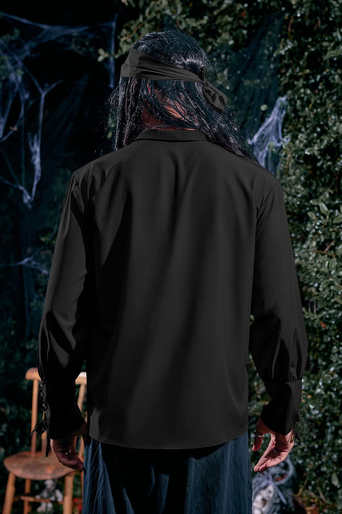 Karlywindow Mens Medieval Pirate Shirts Lace Up Scottish Mercenary Halloween Costume Shirt Tops Black