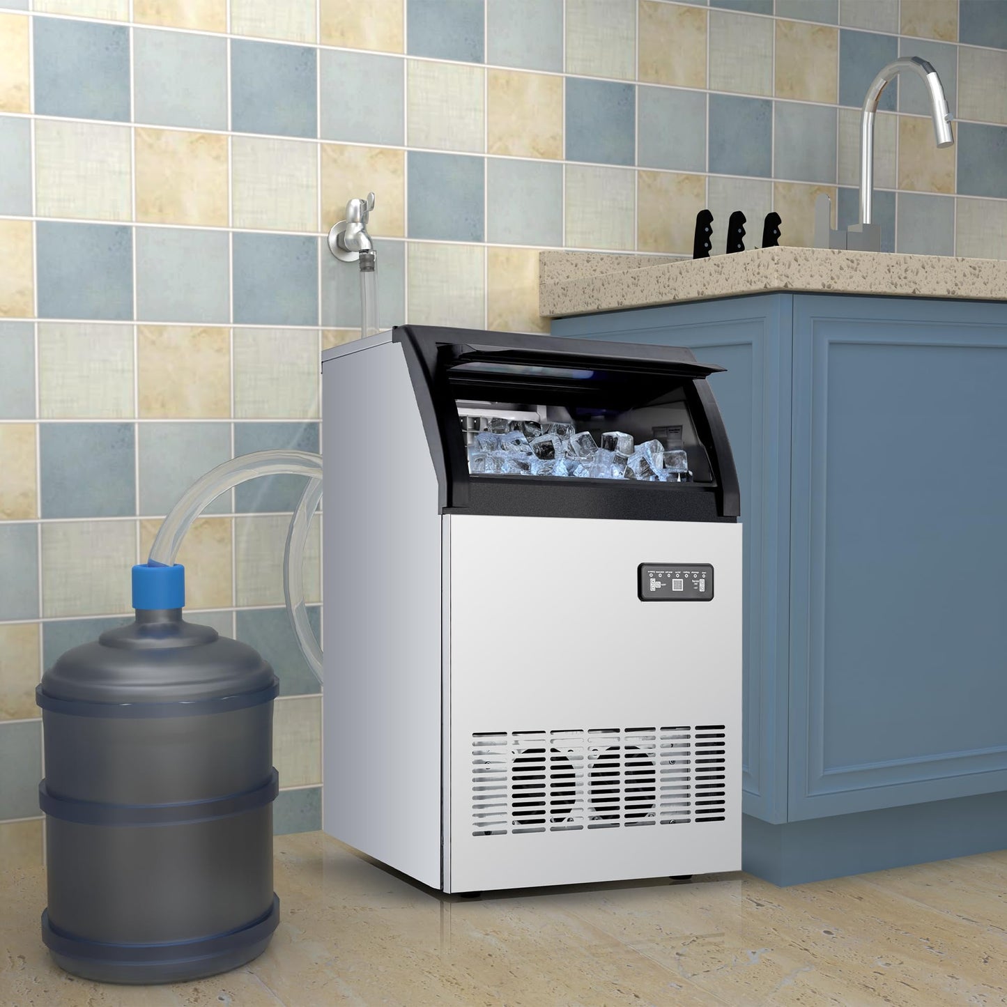 Commercial Ice Maker Machine, 150LBS/24h with 33LBS Ice Storage Bin, Under Counter Countertop Ice Machine, Self-Cleaning, Stainless Steel Freestanding,Ice Scoop, Quiet Compressor for Home and Business
