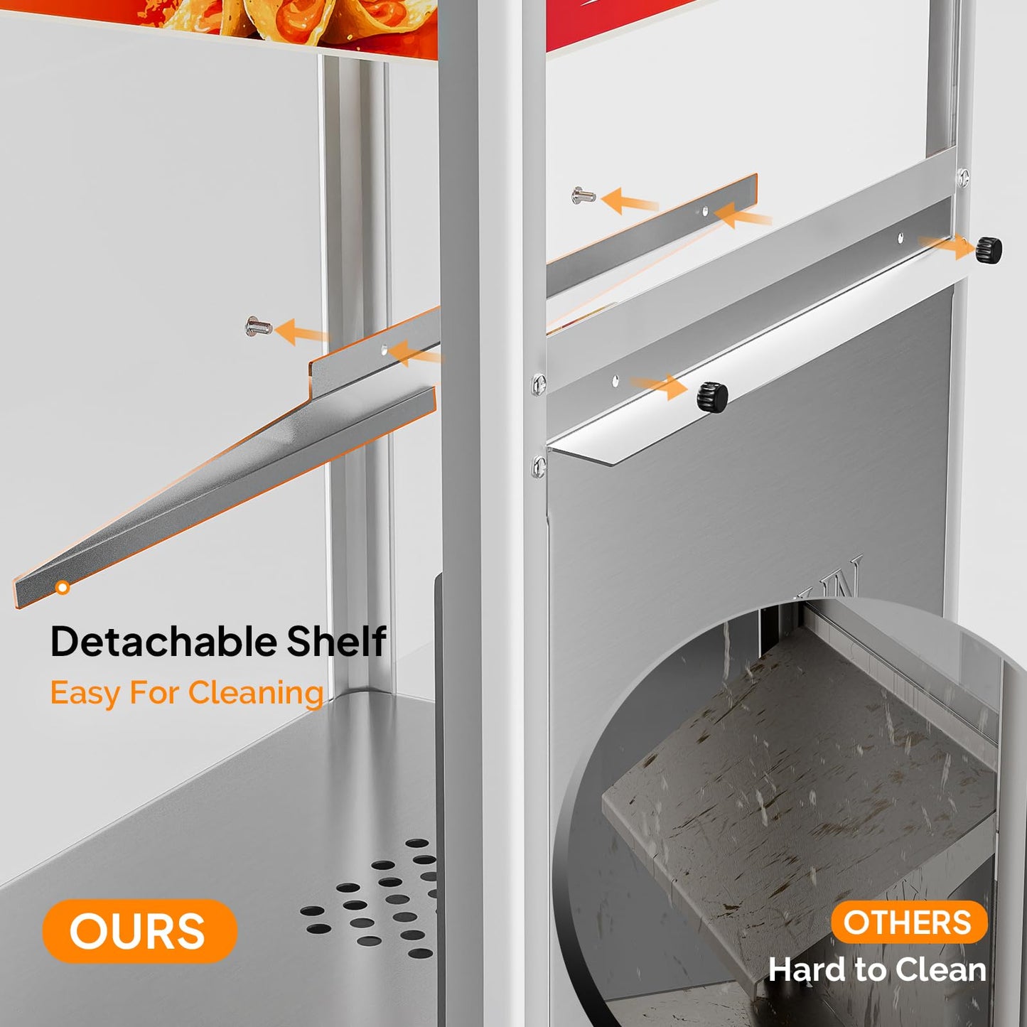 ROVSUN Nacho Machine Food Warmer, Nacho Chip Warmer Countertop Display Case with Warming Light, Removable Deflection, Glass Door, Scoop for Nacho Chips Peanuts Popcorn Stainless Steel