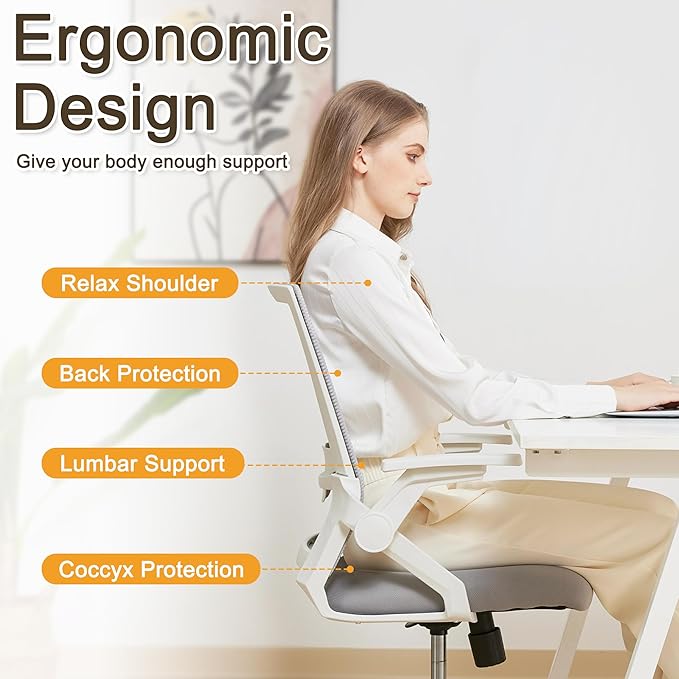 Msdizuo Office Chair Ergonomic Desk Chair, 400lbs Home Mesh Office Desk Chairs with Wheels, Comfortable Gaming Chair, High Back Office Copmuter Chair for Long Hours(White)