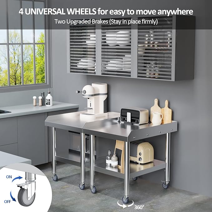 ROVSUN 24" L x 30" W x 26" H Stainless Steel Equipment Stand with Wheels, NSF Commercial Prep & Work Table, Grill Stand Table with Adjustable Undershelf for Hotel, Home,Restaurant Kitchen, Workplace