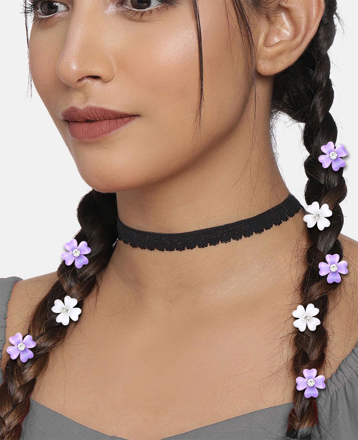 Wecoe 20 Pcs Small Purple White Flower Hair Accessories - Tiny Mini Decorative Bling Clips for Women's Wedding Gift