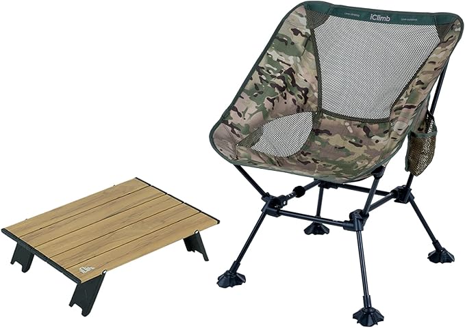 iClimb 1 Anti-Sinking Large Feet Chair and 1 Mini Folding Table Bundle, Ultralight Compact for Single Adult Outdoor Backpa...