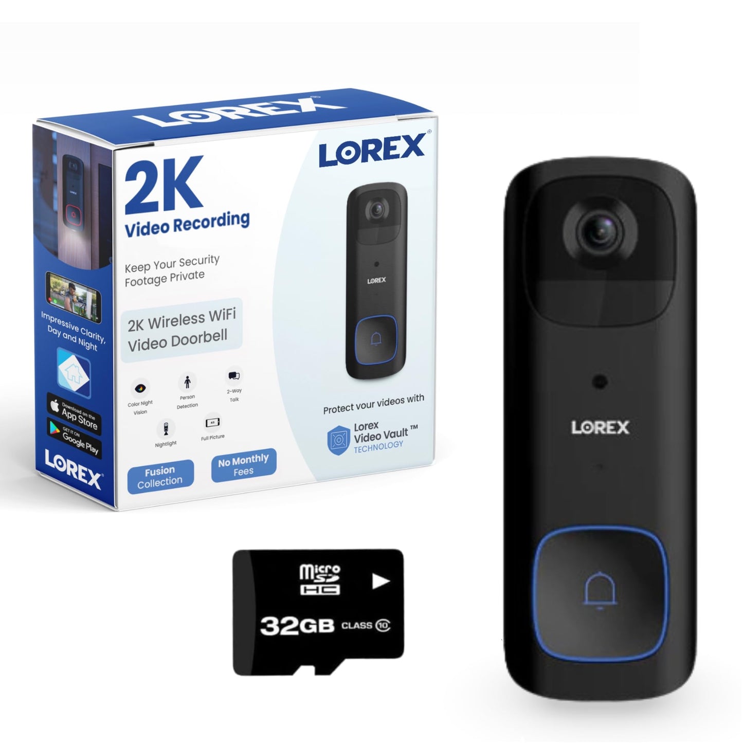 Lorex 2K Wireless WiFi Smart Video Doorbell Camera | No Subscription Fee | 32GB MicroSD Card Included | Smart Security Lighting | Night Vision | Battery-Powered | Motion Detection | Black