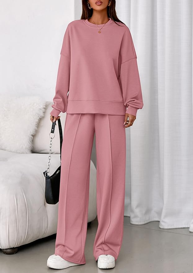 PRETTYGARDEN 2 Piece Sets For Women Fall Trendy Long Sleeve Sweatshirt Wide Leg Pants Loungewear Set Matching Sweatsuit
