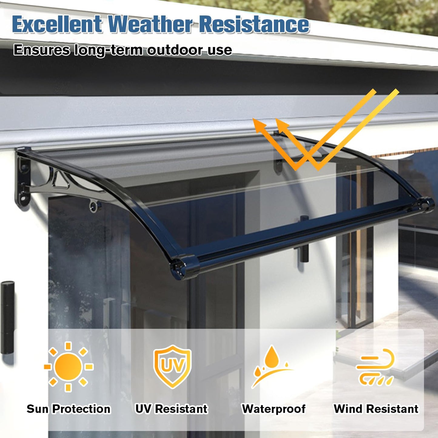Awning for Door Entrance, Window Awnings Exterior with Aluminum Bracket Polycarbonate Board, Patio Balcony Porch, UV Rain Snow Protection Gray 60x60cm/24x24in