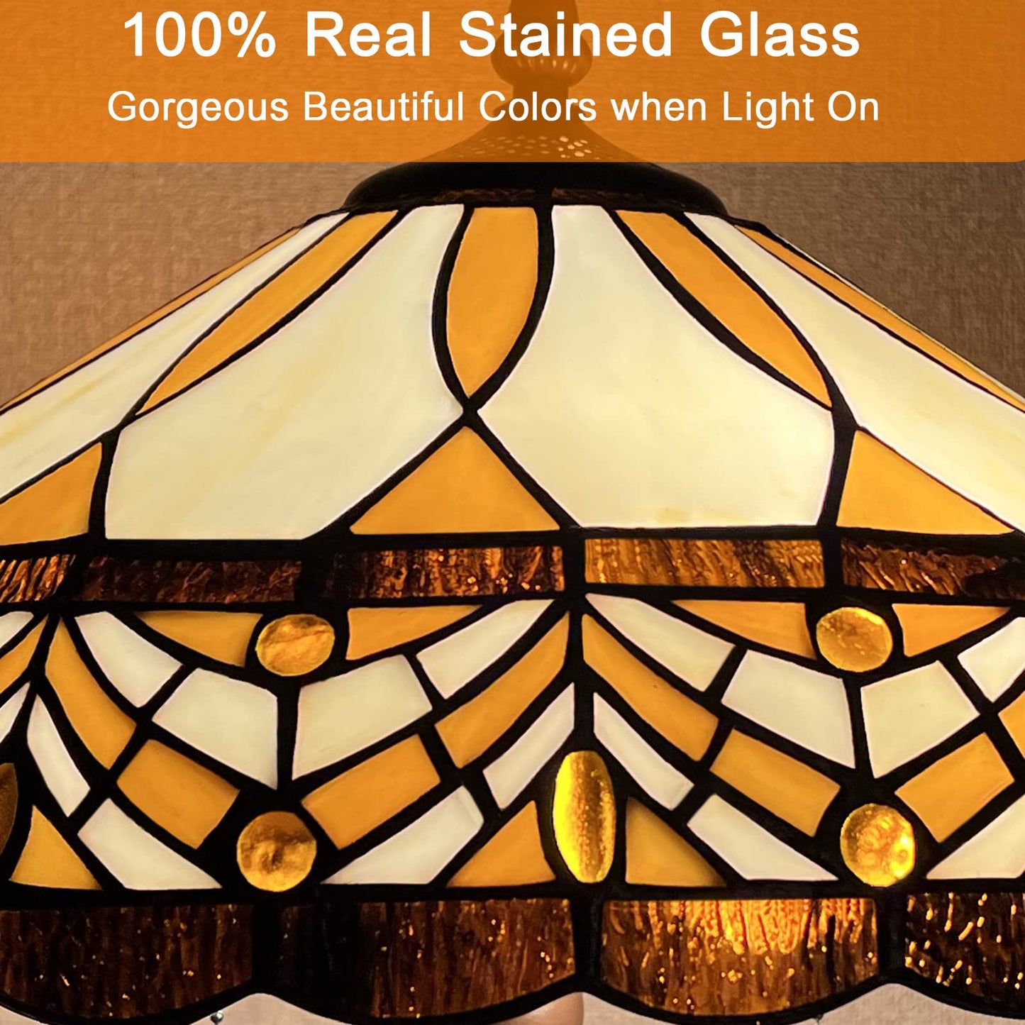 Capulina Tiffany Floor Lamp Amber Melody Antique Style Stained Glass Standing Reading Light 2-Light 16X16X66 Inches for Living Room Bedroom Home Office