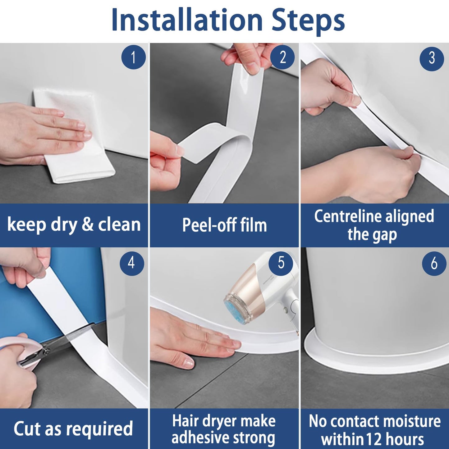 Caulk Tape, Caulk Tapes Waterproof Self Adhesive, Traditional Caulking Sealant Replacement, Caulking Strips for Toilet, Bathroom, Sink, Bathtub, Floor Wall Edge Protector（1.42" x 10.5Ft）